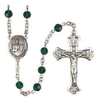 Sterling Silver 6mm Austrian Crystal San Judas Rosary in Emerald