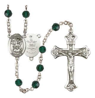 Sterling Silver 6mm Austrian Crystal Saint Michael / Army Rosary in Emerald