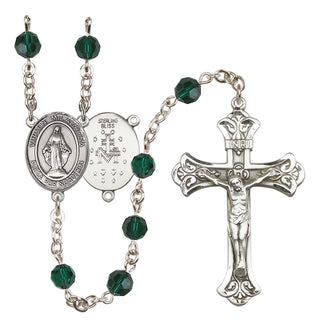 Sterling Silver 6mm Austrian Crystal Virgen Milagrosa Rosary in Emerald