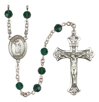 Sterling Silver 6mm Austrian Crystal Saint Stephen the Martyr Rosary in Emerald