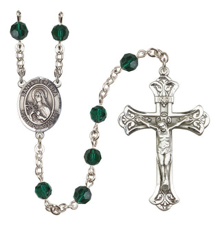 Sterling Silver 6mm Austrian Crystal Santa Teresita Rosary in Emerald