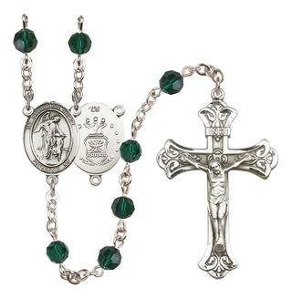 Sterling Silver 6mm Austrian Crystal Guardian Angel / Air Force Rosary in Emerald