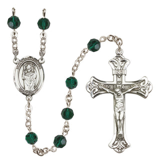 Sterling Silver 6mm Austrian Crystal Saint Stanislaus Rosary in Emerald