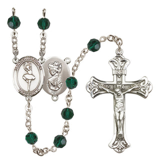 Sterling Silver 6mm Austrian Crystal Saint Christopher/Dance Rosary in Emerald