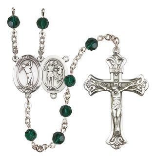 Sterling Silver 6mm Austrian Crystal Saint Sebastian/Golf Rosary in Emerald