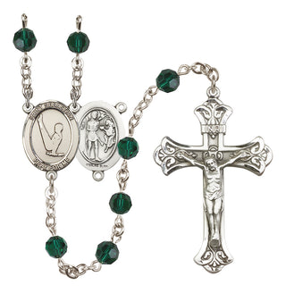 Sterling Silver 6mm Austrian Crystal Saint Sebastian/Gymnastics Rosary in Emerald