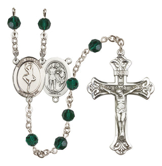 Sterling Silver 6mm Austrian Crystal Saint Sebastian/Dance Rosary in Emerald