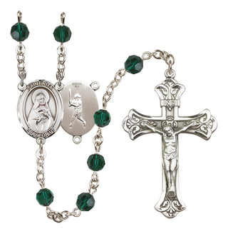 Sterling Silver 6mm Austrian Crystal Saint Rita / Baseball Rosary in Emerald