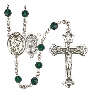 Sterling Silver 6mm Austrian Crystal Saint Sebastian / Rodeo Rosary in Emerald