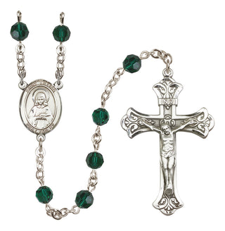 Sterling Silver 6mm Austrian Crystal Saint Lillian Rosary in Emerald