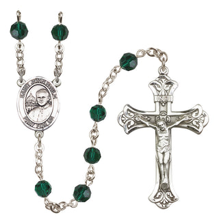 Sterling Silver 6mm Austrian Crystal Saint John Paul II Rosary in Emerald