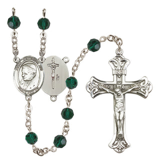 Sterling Silver 6mm Austrian Crystal Pope Emeritace Benedict XVI Rosary in Emerald