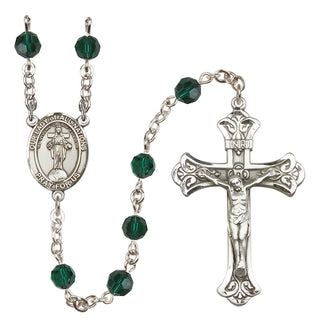 Sterling Silver 6mm Austrian Crystal Our Lady of All Nations Rosary in Emerald