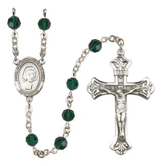 Sterling Silver 6mm Austrian Crystal Saint John Baptist de la Salle Rosary in Emerald