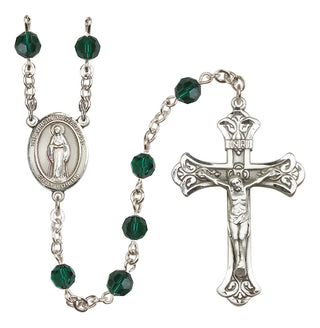 Sterling Silver 6mm Austrian Crystal Virgin of the Globe Rosary in Emerald