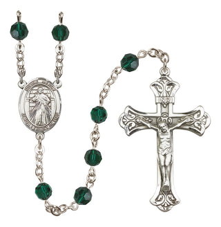 Sterling Silver 6mm Austrian Crystal Divine Mercy Rosary in Emerald