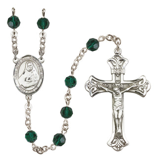 Sterling Silver 6mm Austrian Crystal Saint Rose Philippine Duchesne Rosary in Emerald