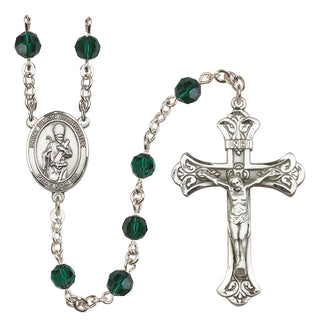 Sterling Silver 6mm Austrian Crystal Saint Simon the Apostle Rosary in Emerald