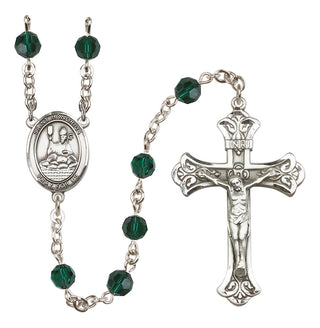 Sterling Silver 6mm Austrian Crystal Saint Honorius of Amiens Rosary in Emerald