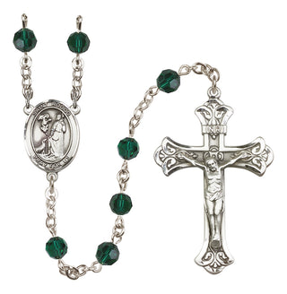 Sterling Silver 6mm Austrian Crystal Saint Rocco Rosary in Emerald