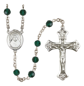 Sterling Silver 6mm Austrian Crystal Saint Alphonsa of India Rosary in Emerald