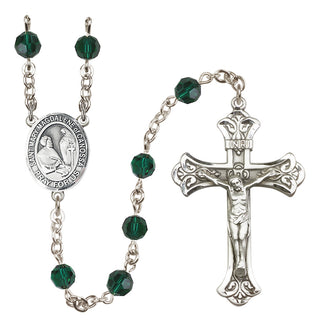 Sterling Silver 6mm Austrian Crystal Saint Mary Magdalene of Canossa Rosary in Emerald