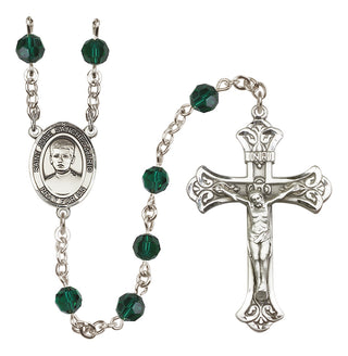 Sterling Silver 6mm Austrian Crystal Saint Jose Sanchez del Rio Rosary in Emerald
