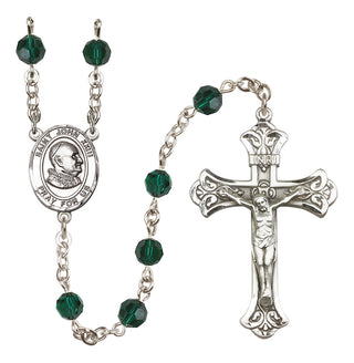 Sterling Silver 6mm Austrian Crystal Saint John Xxiii Rosary in Emerald