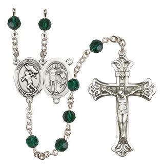 Sterling Silver 6mm Austrian Crystal Saint Sebastian /Track&Field-Women Rosary in Emerald