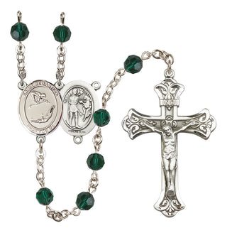 Sterling Silver 6mm Austrian Crystal Saint Sebastian/Gymnastics Rosary in Emerald