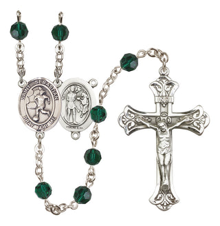 Sterling Silver 6mm Austrian Crystal Saint Sebastian/Soccer-Women Rosary in Emerald