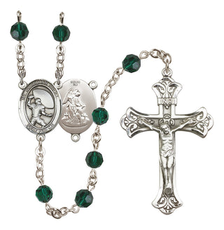 Sterling Silver 6mm Austrian Crystal Guardian Angel/Football Rosary in Emerald