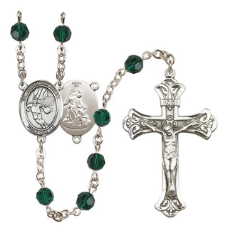 Sterling Silver 6mm Austrian Crystal Guardian Angel/Basketball Rosary in Emerald