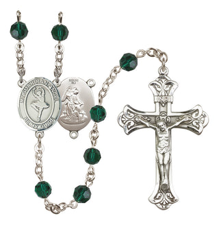 Sterling Silver 6mm Austrian Crystal Guardian Angel/Dance Rosary in Emerald