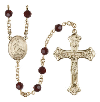 14 Karat Gold-Filled 6mm Austrian Crystal Saint Charles Borromeo Rosary in Garnet