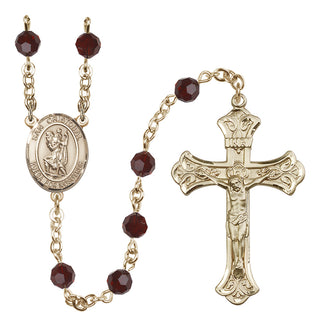 14 Karat Gold-Filled 6mm Austrian Crystal San Cristobal Rosary in Garnet