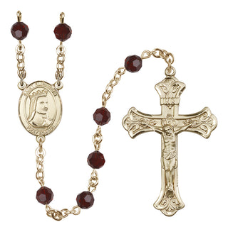 14 Karat Gold-Filled 6mm Austrian Crystal Saint Elizabeth of Hungary Rosary in Garnet