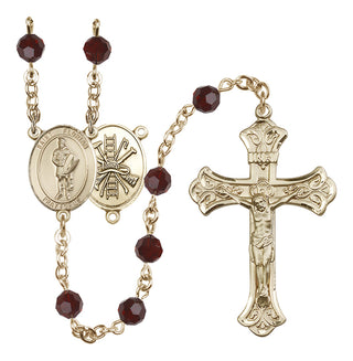 14 Karat Gold-Filled 6mm Austrian Crystal Saint Florian/Firefighter Rosary in Garnet