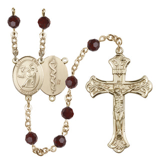 14 Karat Gold-Filled 6mm Austrian Crystal Saint Luke the Apostle / Doctor Rosary in Garnet