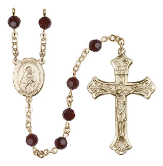14 Karat Gold-Filled 6mm Austrian Crystal Saint Rita of Cascia Rosary in Garnet