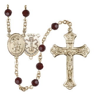 14 Karat Gold-Filled 6mm Austrian Crystal Guardian Angel/1st Responders Rosary in Garnet