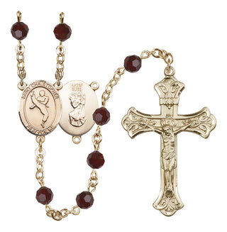 14 Karat Gold-Filled 6mm Austrian Crystal Saint Christopher/Martial Arts Rosary in Garnet