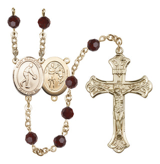 14 Karat Gold-Filled 6mm Austrian Crystal Saint Sebastian/Basketball Rosary in Garnet