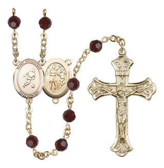 14 Karat Gold-Filled 6mm Austrian Crystal Saint Sebastian/Soccer Rosary in Garnet