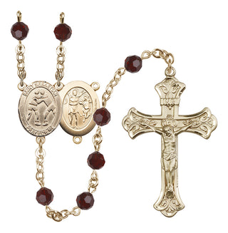 14 Karat Gold-Filled 6mm Austrian Crystal Saint Sebastian/Wrestling Rosary in Garnet