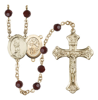 14 Karat Gold-Filled 6mm Austrian Crystal Saint Sebastian/Lacrosse Rosary in Garnet