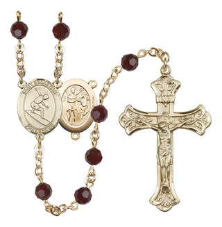 14 Karat Gold-Filled 6mm Austrian Crystal Saint Sebastian/Surfing Rosary in Garnet