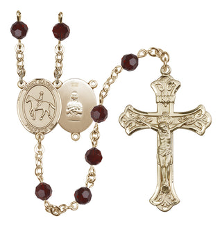 14 Karat Gold-Filled 6mm Austrian Crystal Saint Kateri/Equestrian Rosary in Garnet