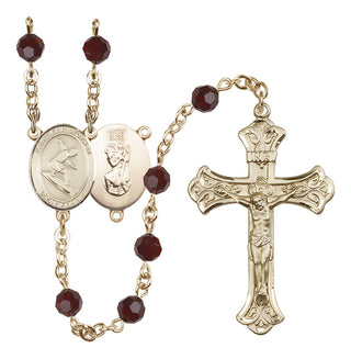 14 Karat Gold-Filled 6mm Austrian Crystal Saint Christopher/Surfing Rosary in Garnet