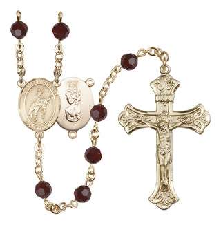 14 Karat Gold-Filled 6mm Austrian Crystal Saint Christopher / Rodeo Rosary in Garnet